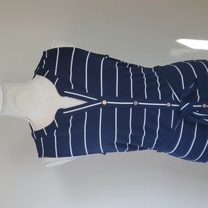 Talbots Navy Striped Button Down Maxi Dress